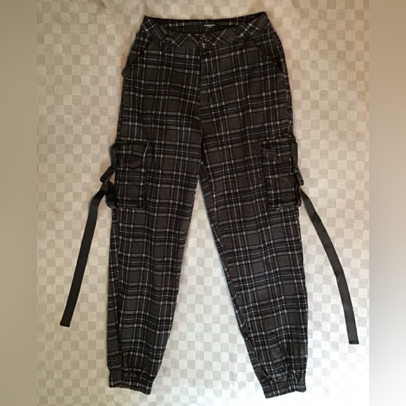 American Bazi Pants - American Bazi Gray Plaid Bondage Cargo Pants